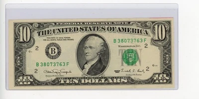 1990 $10 FEDERAL RESERVE NOTE OBSTRUCTED PRINTING UNCIRCULATED - Image 1 of 2