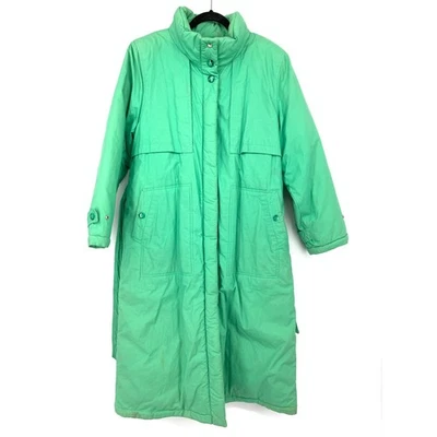 Vintage Long Belted Duck Down Insulated Coat Womens Sz Large Green *FLAWS - Image 1 of 4