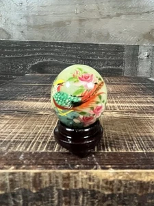 Mini Jade Eggs with Hand painted Birds Wood Stand - Picture 1 of 9