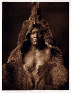 Native American Indian Wearing Bearskin 10x8 Vintage Bear's Belly Print Poster - Picture 1 of 6