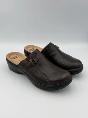 Zuecos de cuero marrón Clarks Collection zapatos de mula cómodos sin cordones cojín para mujer 9 Foto 1 de 4