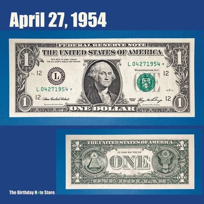 April 27, 1954 Birthday Anniversary $1 One Dollar Bill Serial Number 04271954 - Image 1 of 2
