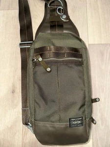 PORTER HEAT Type-C Sling Shoulder Bag Khaki Nylon 85th Yoshida Japan Used - Picture 1 of 13