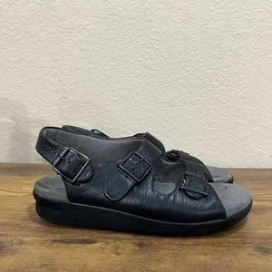 SAS Relaxed Womens Size 9 N Black Leather Double Strap Tripad Comfort Sandals - Picture 1 of 11