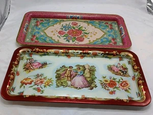 Zwei Vintage Daher verzierte Ware Zinn rechteckig Tablett Made in England - Bild 1 von 5