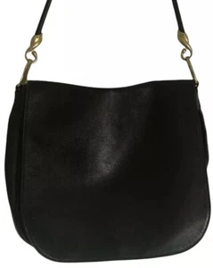 De Vecchi Black Leather Shoulder Bag Purse Satchel Handbag Italy - Picture 1 of 12