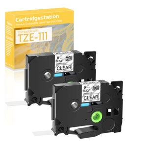 2PK Compatible for Brother PT-D200BT 1890W TZ TZE-111 Clear Label Cartridge 6mm - Picture 1 of 9