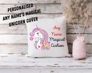 Personalised Kids Pink Unicorn Custom Name Cushion Cover Custom Pillow Case Girl - Picture 1 of 6