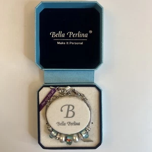 Bella Perlina Charm Bracelet with Aqua & White Beads with Silver Rhinestones - Picture 1 of 5