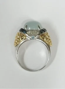 Victoria Wieck Sterling 5.72ct Cabochon Aquamarine, Blue Diamond and Topaz Ring - Picture 1 of 10