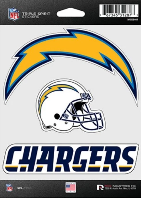 Los Angeles Chargers Triple Spirit 3 calcomanías vaso automático computadora portátil cortado a medida Foto 1 de 1