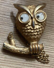 Vintage Avon Wise Guy Pin, Gold Tone Owl Brooch, Googly Eyes