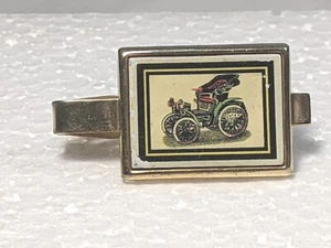 Fermacravatta Vintage Auto Antica Tono Oro Rettangolare Piatto Ceramica - Foto 1 di 6