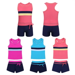 Girls Kids Summer One/Two Piece Swimwear Boyshort Tops Tankini Swimsuit Bathing - Picture 1 of 46
