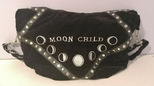 RESTYLE Moon Child Phases Embroidery Stud Black Velvet Gothic Hobo Shoulder Bag