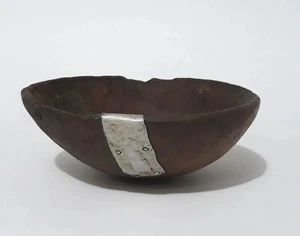 Primitive Antique Repaired Wood Bowl, Repaired Treasure 7" makedo - Picture 1 of 12