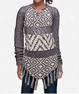 Justice for Girls White & Gray Sweater with Fringes~Size 10~NWT~Back to School! - Picture 1 of 4