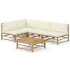5 Piece Garden  Set With  White Cushions Bamboo Q1f0
