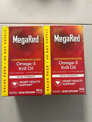 LOTE 2 MEGARED OMEGA-3 ACEITE DE KRILL 500MG SUPLEMENTO PARA LA SALUD DEL CORAZÓN 80 X2 160 CÁPSULAS BLANDAS! Foto 1 de 2