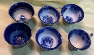 Antique Flow Blue Porcelain Tea Cups 19th Century Lot of 6 - Picture 1 of 7