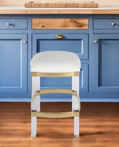 24" White and Clear Stainless Steel and Steel Backless Counter Height Bar Chair - Picture 1 of 6