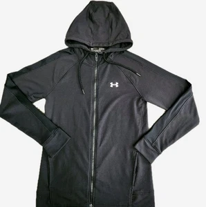 Under Armour Full Zip Hoodie M Black Fitted Mesh Sleeves Gym Athletic Jacket - Picture 1 of 13