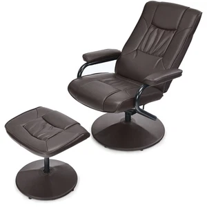 PU Leather Lounge Accent Armchair 360° Swivel Recliner Chair w/ Ottoman Brown - Picture 1 of 8
