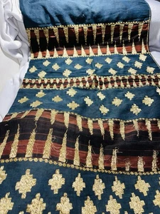 Antiker indonesischer Tapis Lampung aus dem 19. Jh. geflochtener goldener Faden handgefertigt 24x47 - Bild 1 von 10