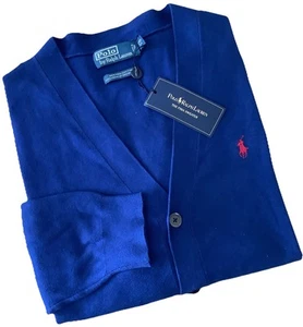 Polo Ralph Lauren 100% Pima Cotton Navy Cardigan Sweater Pony Logo Men's 2XB NEW - Picture 1 of 12