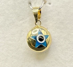 New 14kt Solid Gold Evil Eye w/Star Pendant - Picture 1 of 2