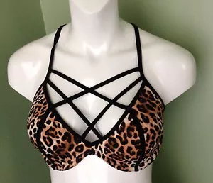 TOP DA BAGNO VICTORIA'S SECRET ROSA CON SPALLINE DAVANTI E DIETRO PICCOLO AA-C IN LEOPARDATO - Foto 1 di 6