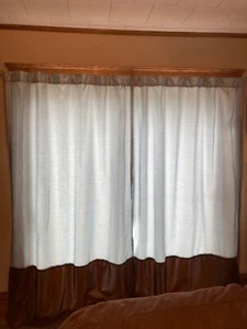 Canopy Lined Faux Silk Drapery Panel Curtain Seafoam/Brown 54x84 - Picture 1 of 6