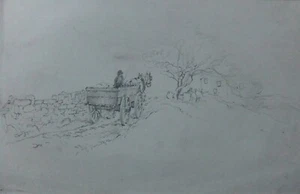 Fred Cecil Jones "Farm Wagon" Yorkshire original pencil drawing, unsigned c 1930 - Picture 1 of 1