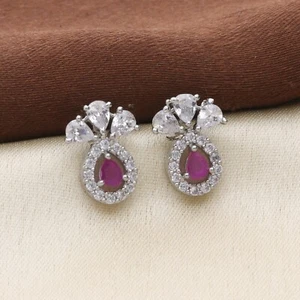 Silver Plated Earrings for Women Bridal Jewelry Cubic Zirconia Stud - Picture 1 of 36