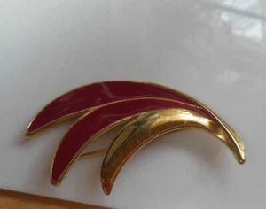 Vintage Monet goldfarbene rötliche/rotbraune Emaille Feder/Blatt Brosche/Anstecknadel - Bild 1 von 3