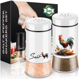 2Pcs Rooster Salt and Pepper Shakers Set,5 oz Glass Bottom Salt Pepper Shaker - Picture 1 of 8