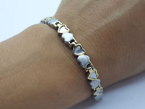LADIE'S STAINLESS STEEL  BIO MAGNETIC BRACELET 5 in 1 SILVER/GOLD HEARTS DESIGN