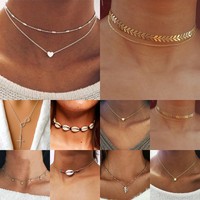 Sweet Women Heart Star Crystal Pendant Choker Necklace Clavicle Chain Jewelry