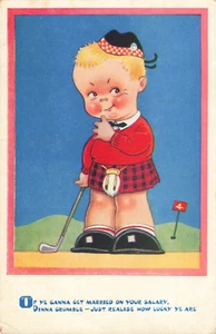 Postcard Humorous Little Scottish Boy Playing Golf - Picture 1 of 2