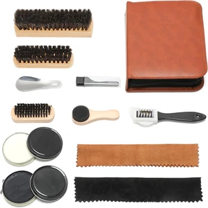 12 Pcs Leather Shoe Care Kit - Polish & Cleaner Set with Horsehair Brush, Wax, M - Picture 1 of 12