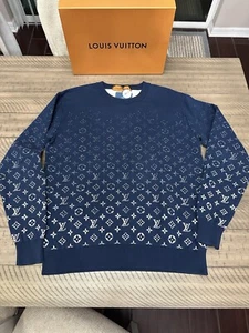 Authentic Louis Vuitton Sweater Monogram Gradient Navy Blue Small-Gently Worn - Picture 1 of 11
