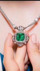Green Emerald Cushion Cut Turtle Style Necklace Pendant Women Jewelry Silver 24" - Picture 1 of 5