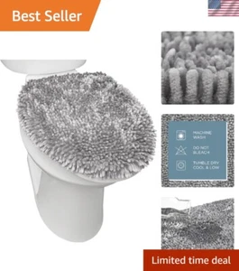 Luxury Plush Chenille Toilet Lid Cover - Machine Washable Light Grey 19.6"x18.5" - Picture 1 of 9