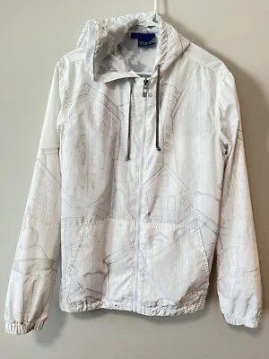 Vurt Windbreaker City Print White Hoodie Zip Up Lined - Size M - CLEAN - Image 1 of 4