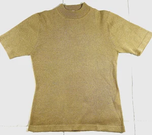 Gold Short Sleeve Pullover Top Small Mock Glitter Layering Career Casual VTG - Picture 1 of 9