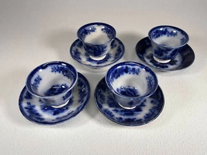 Set 4 Antique Flow Blue Cup & Saucer Indian Pattern - Picture 1 of 15