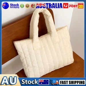 Quilted Top-handle Bags Casual Cotton Padded Bag for Weekend Vacation (Beige) Au - Picture 1 of 11