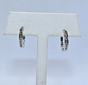 1/4 CT TW White Diamond 10 K White Gold Hoop Earrings 5/8 inch 2.1 grams - Picture 1 of 16