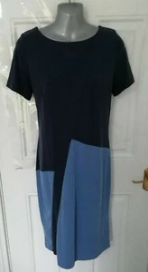 RONEN CHEN Size 12 UK Two Tone Blue Soft Stretch Colour Block Lagenlook Dress - Picture 1 of 8