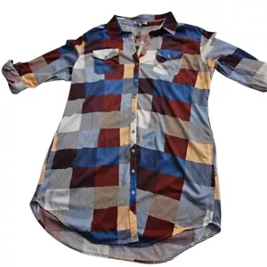White Mark Plaid Tunic Button Up Shirt Top Chest Pocket Womens Multicolor SZ 1XL - Picture 1 of 5